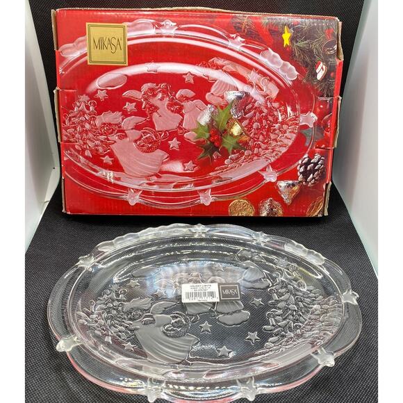 Mikasa Crystal Holiday Lights Sweets Dish Germany Angel Christmas Tree Design - Picture 1 of 4